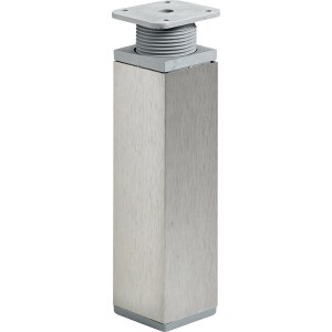 Eckiger Hettich Möbelfuß, 150-165 mm, Stahl Edelstahl-Optik, höhenverstellbar.