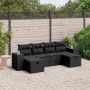Schwarze 6-tlg. vidaXL Garten-Sofagarnitur aus Poly Rattan mit Kissen.