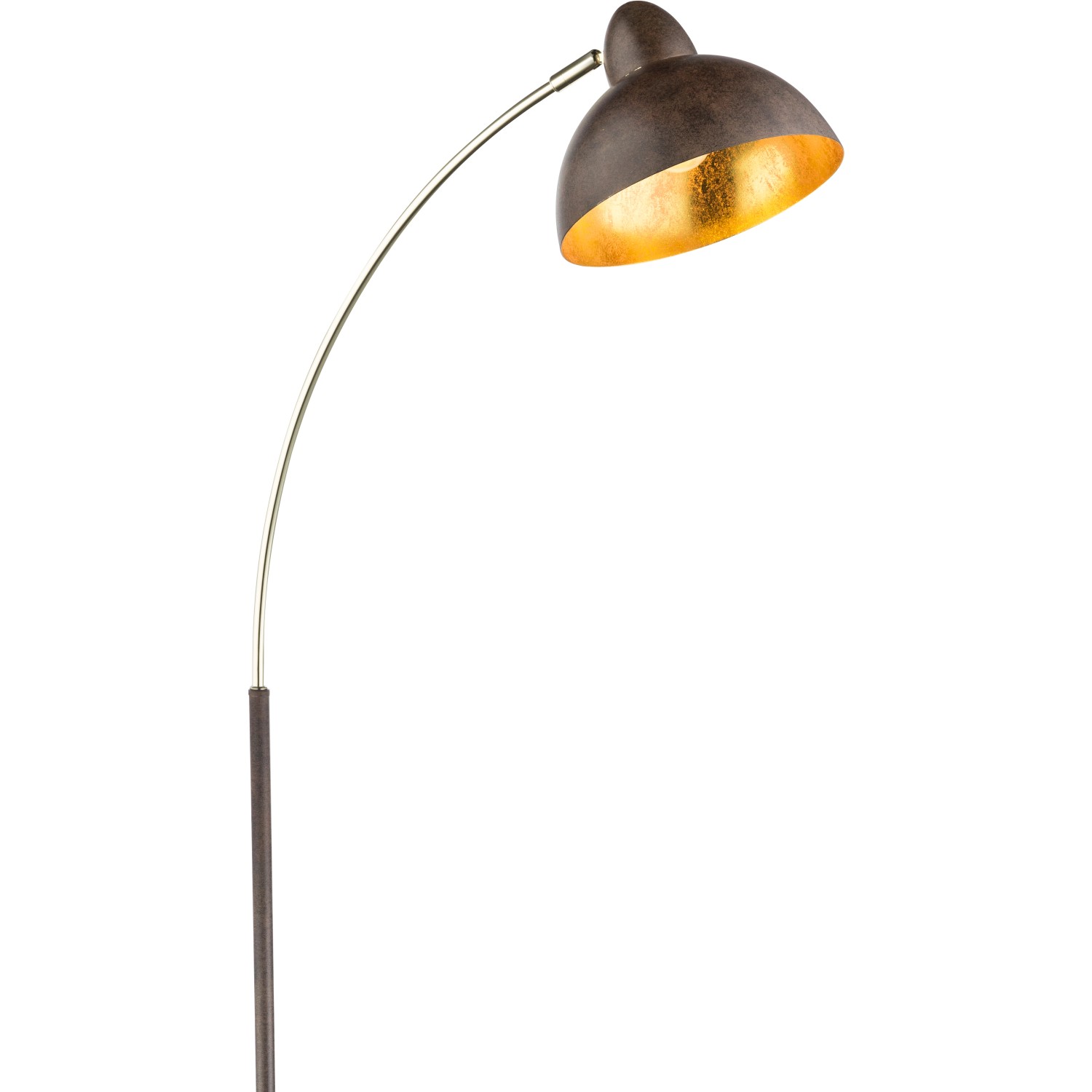 Globo Stehleuchte Anita, rostfarbig mit goldenem Lampenschirm, eine elegante Bogenlampe.