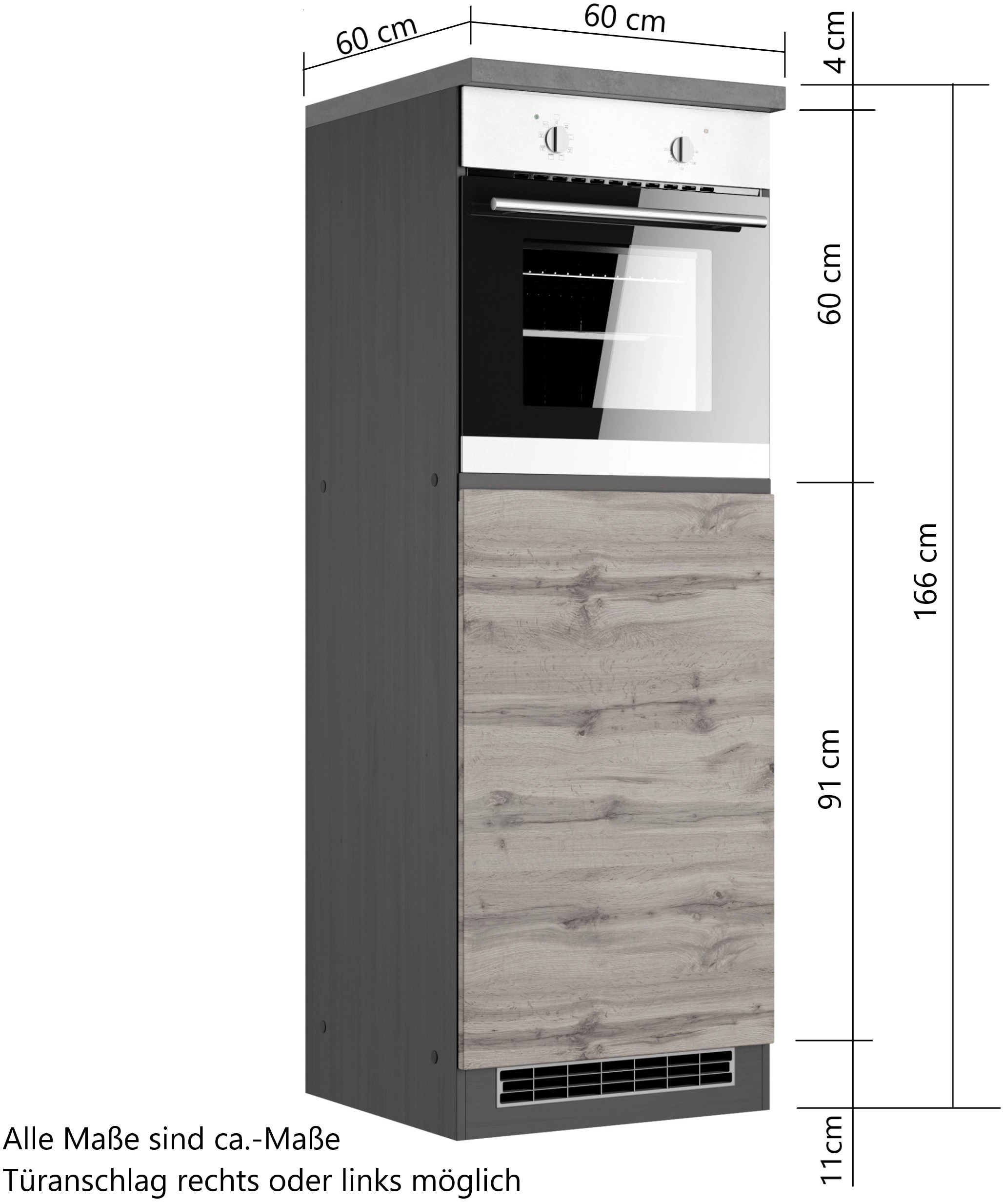 Held Möbel Kühlschrank/Ofenumbauschrank Turin 60 cm Wotaneiche/Graphit  kaufen bei OBI