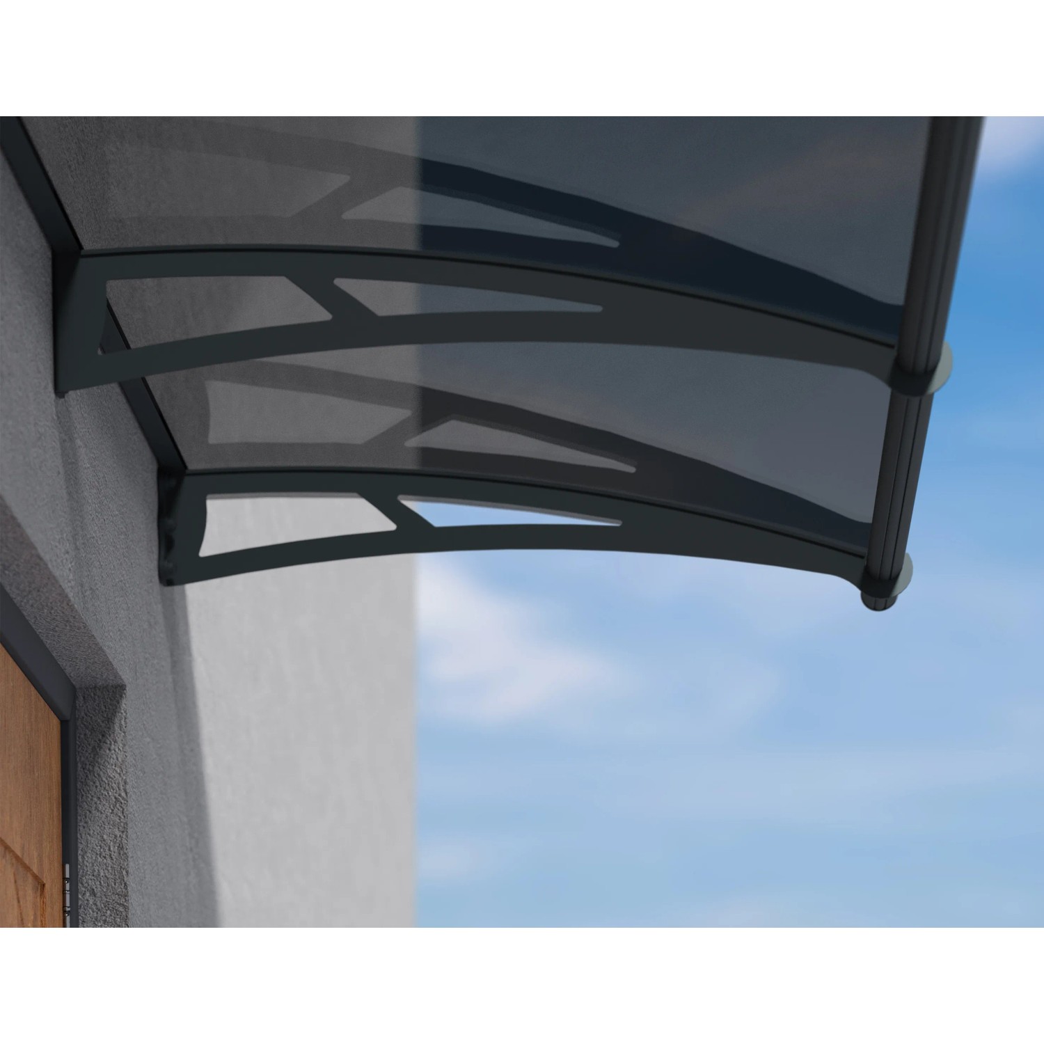 Graues Palram Canopia Vordach Aquila, getönte Platte, UV-beständig. Ideal als Wetterschutz.