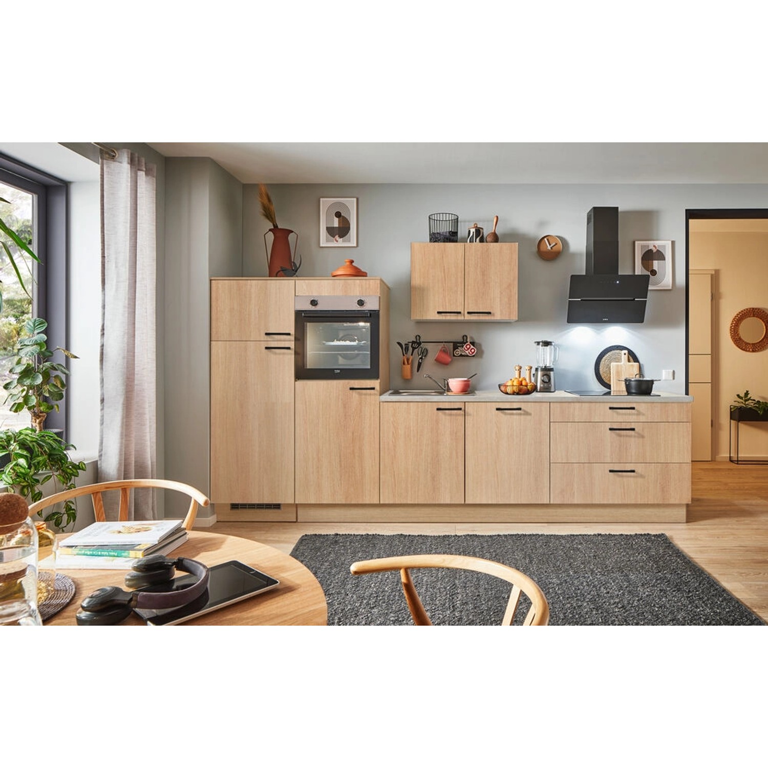 pino Küchenzeile 340 cm Eiche Aviva Anschlag,inks 2 Geräteschränke