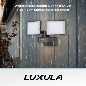 LUXULA LED Strahler mit 2 schwenkbaren Köpfen, 30W, neutralweiß, IP54 für Außen.