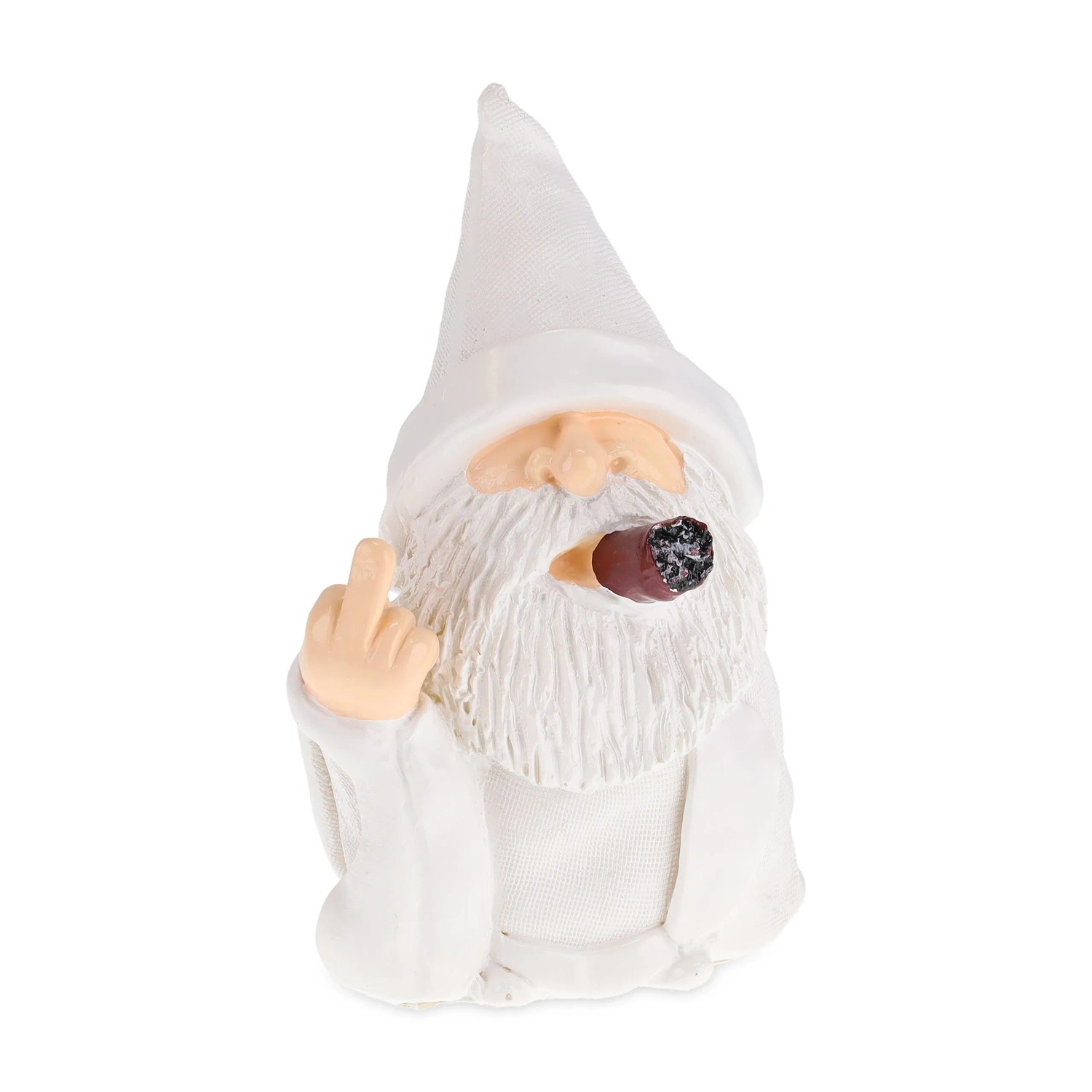 Relaxdays Gartenzwerg Polyresin Weiß Creme Braun mit Mittelfinger Frostsicher 15 cm x 9 cm x 7 cm 130 g