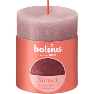 Bolsius Rustik-Kerze Sunset in Eschenrose-Rot, Stumpenkerze, 80/68 mm.