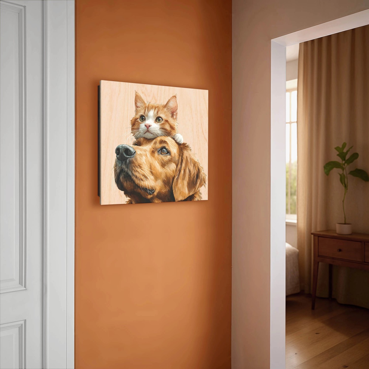 banjado Schlüsselkasten mit Katzen- und Hundemotiv. Schlüsselaufbewahrung aus Holz, 30x30cm.