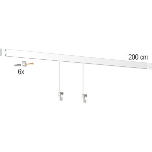 Artiteq Click Rail All-in-One Bildaufhängesystem, 4 m, weiß grundiert, mit Zubehör.