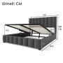 Graues, gepolstertes Doppelbett 140x200 cm mit Leinenbezug und hydraulischem Stauraum.