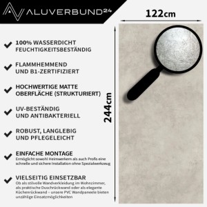 Aluverbund24 PVC Wandpaneel Desert-Taupe Natursteinoptik, matt, strukturiert, 122x244cm.