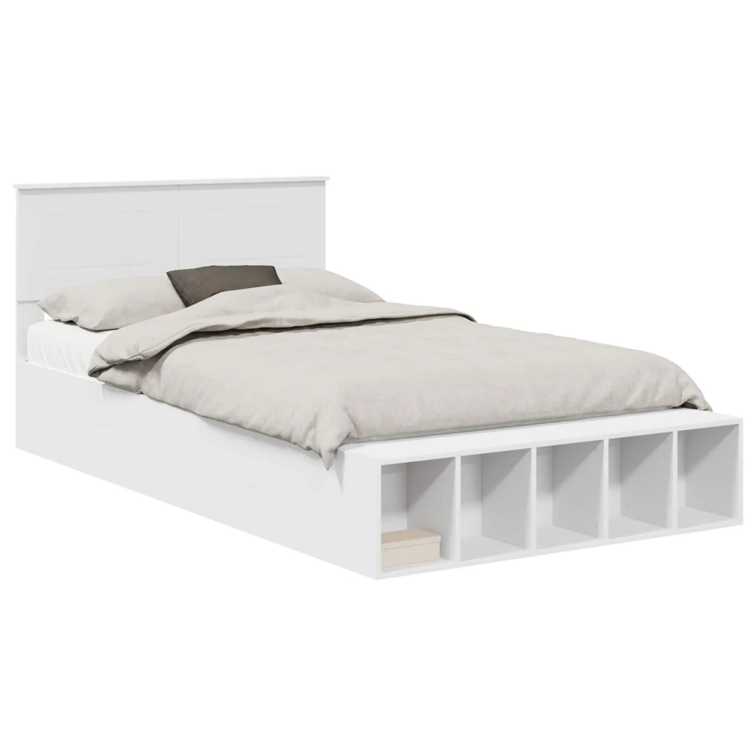 vidaXL Bettrahmen mit Regal Weiß 135 x 190 cm Holzwerkstoff 3408375