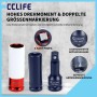 CCLIFE Schlagschrauber Nüsse: rote Radschraubnuss, blaue Stecknuss, Adapter. Cr-Mo Stahl, 6-Kant Profil, 1/2 Zoll, Größenmarkierung.
