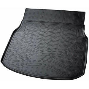 Schwarze Gummi Kofferraumwanne für Mercedes C-Klasse W204 (2007-2014) mit Rillenmuster.
