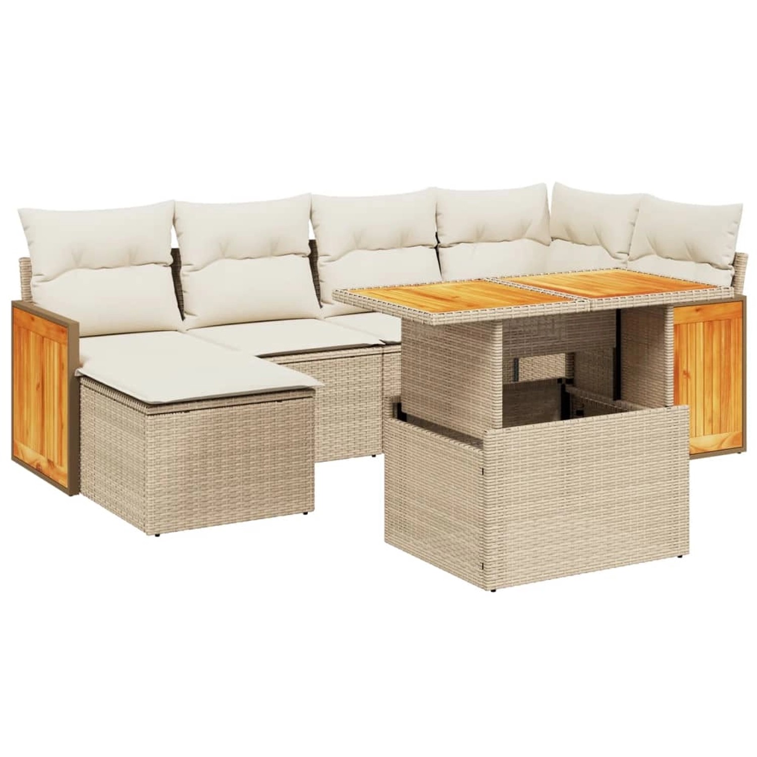 vidaXL 7-Tlg Garten-Sofagarnitur mit Kissen Beige Poly Rattan 3274061 günstig online kaufen