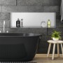 LuxeBath Wandnische Edelstahl, 90x30x10 cm, silberfarben, mit Badutensilien in modernem Badezimmer.