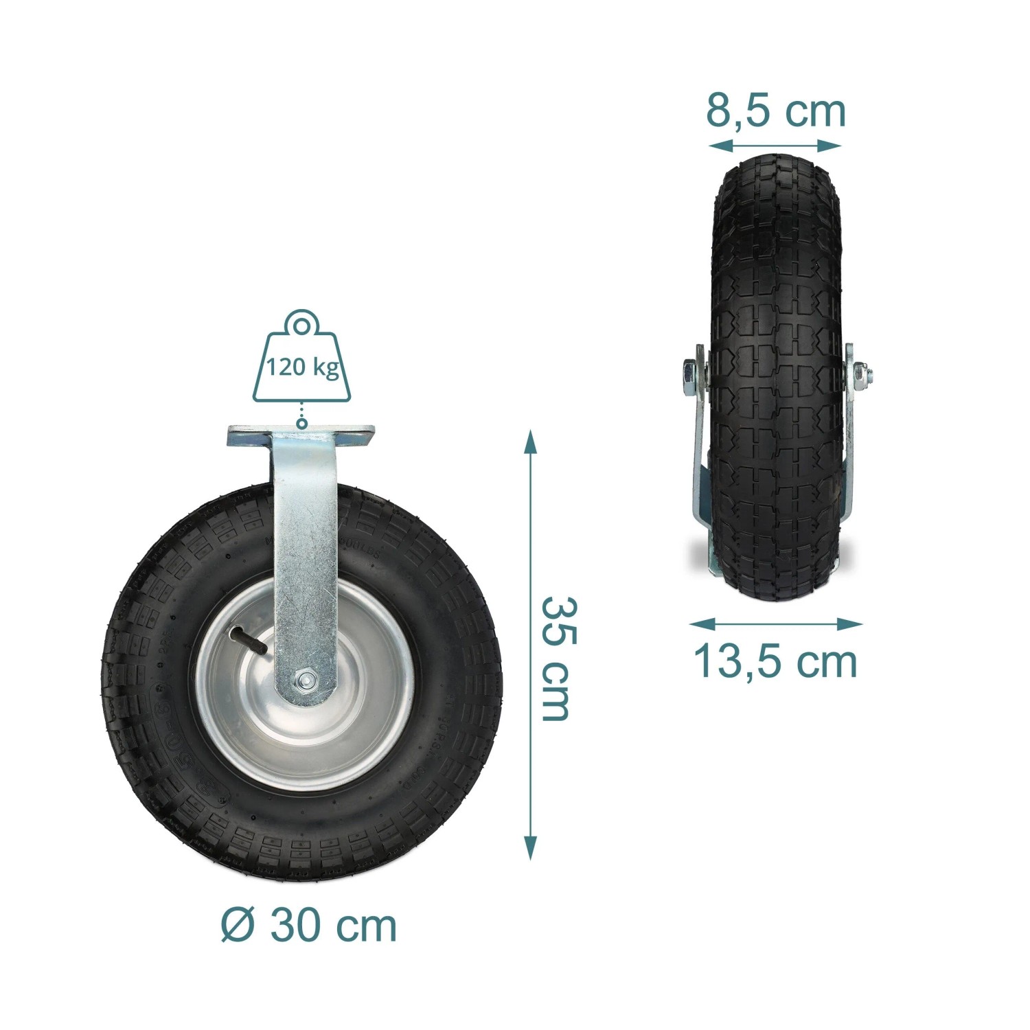 Relaxdays Bockrolle Stahl Gummi Schwarz Silber Luftbereift Schwerlast 35 cm 3,3 kg_4