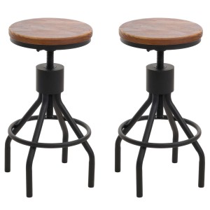 2er Set Barhocker N17 braun: Höhenverstellbare Sitzhocker im Industrie Design mit Holz-Sitzfläche und schwarzem Metallgestell.