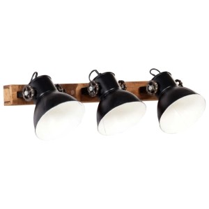 Schwarze vidaXL Wandlampe im Industriestil mit drei Lampenschirmen und Holzhalterung.