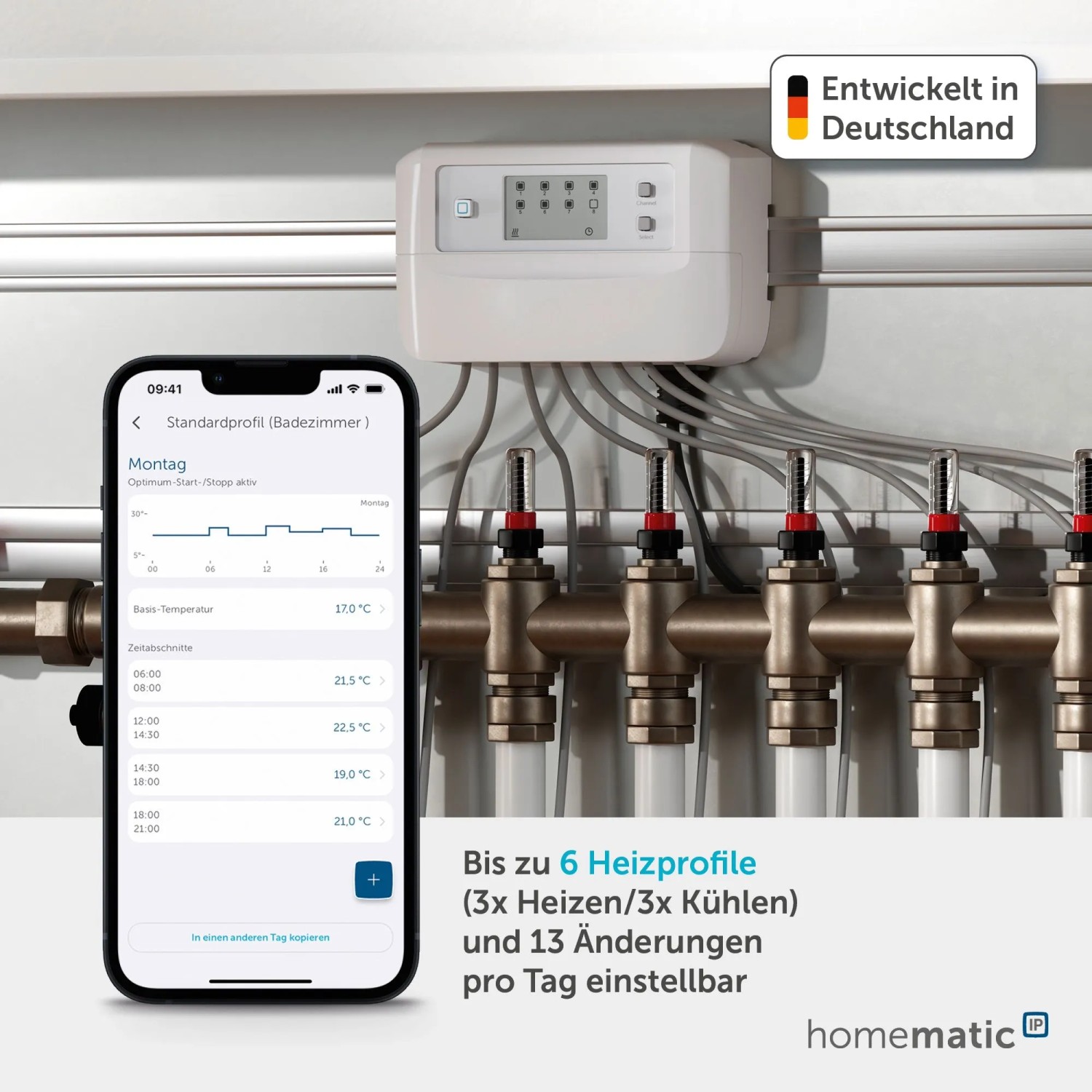 Homematic IP Fußbodenheizungscontroller FALMOT-C8, 8 Kanäle, motorisch, mit App zur Heizungssteuerung und Hausautomation.