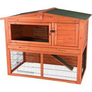 Trixie Kleintierstall Natura mit Freilaufgehege, 124x102x78 cm, braun, aus Kiefernholz mit Gitter.