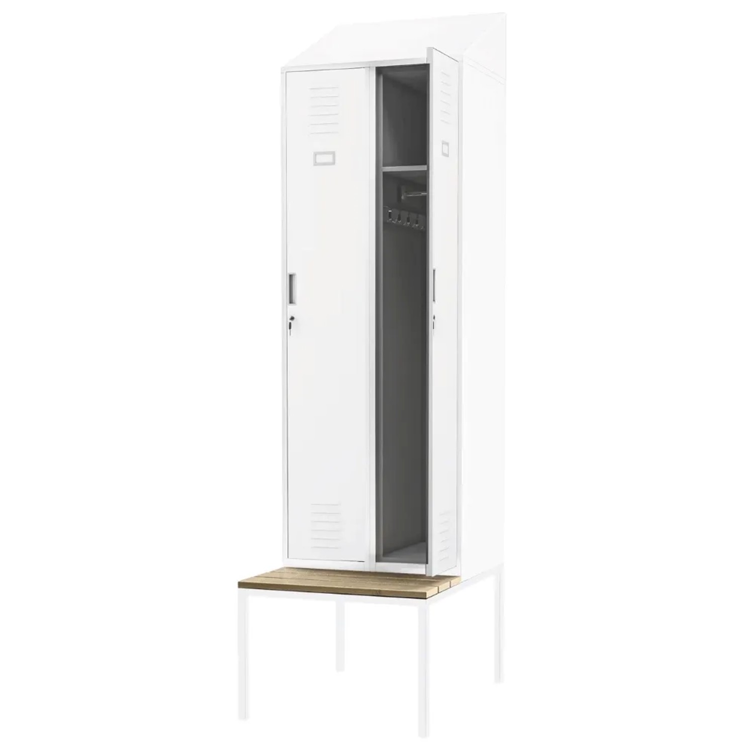 JAN NOWAK Umkleideschrank Spind mit Sitzbank KACPER 2 Abteile 229,5 x 60 x 85 cm Weiß