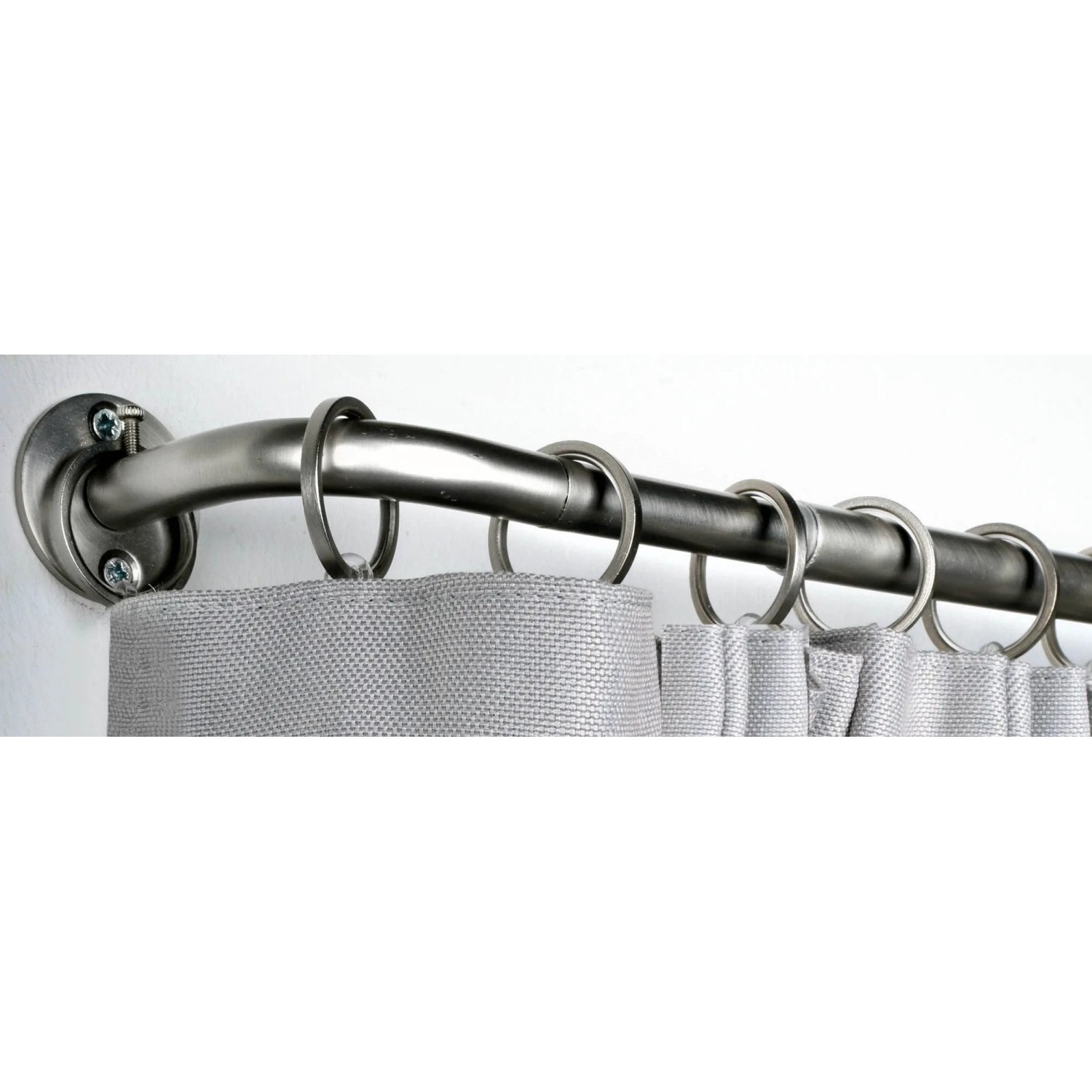 Ausziehbare Gardinenstange in Edelstahl-Optik mit Gardinenringen, Länge 120-210 cm.