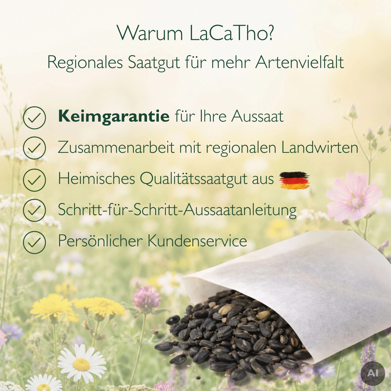 LaCaTho Sonnenblume Sonnengold Samen in Tüte. Regionales Saatgut für Artenvielfalt, Keimgarantie, Aussaatanleitung.