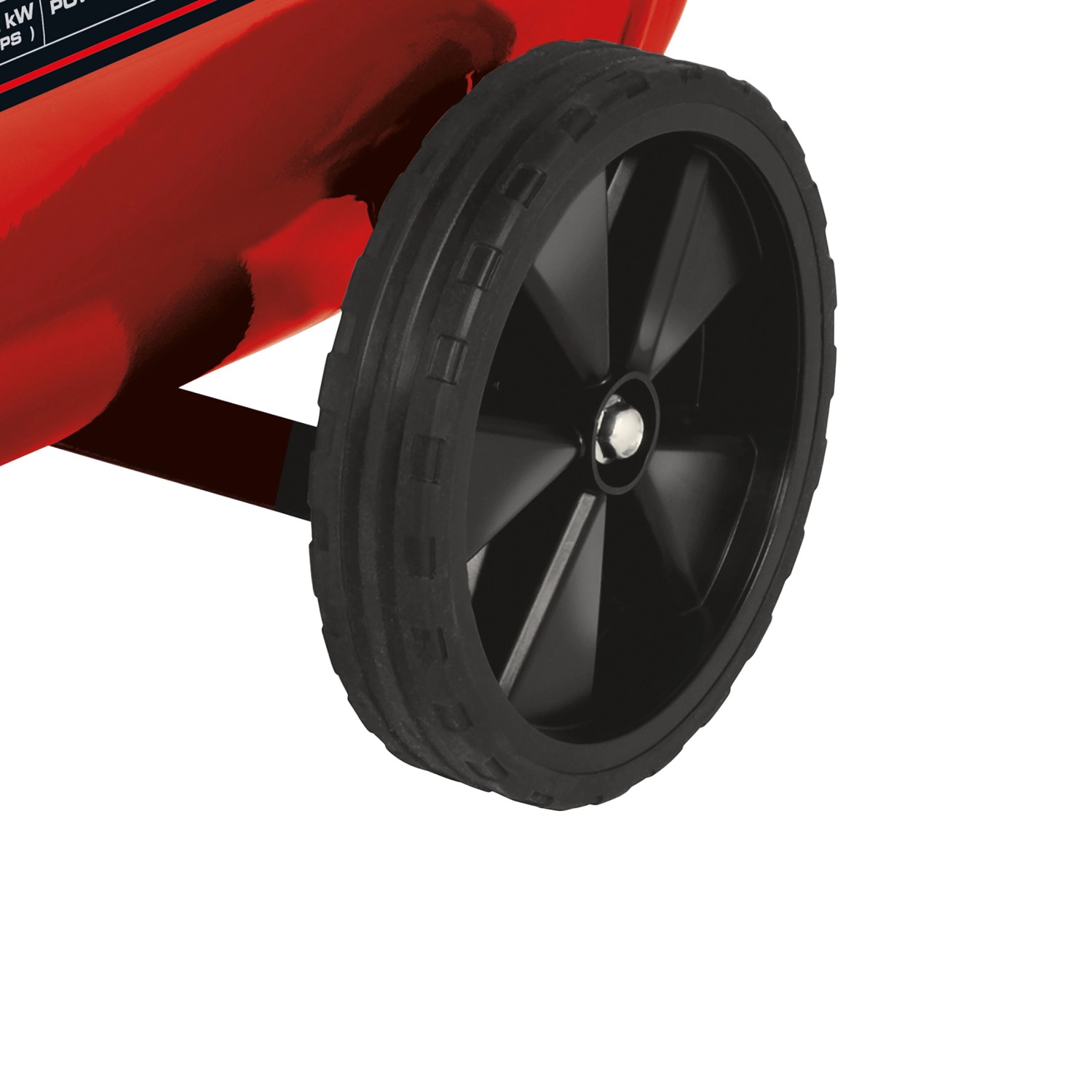 Detailaufnahme: Rad des roten Einhell Kompressor TC-AC 420/50/10 V.