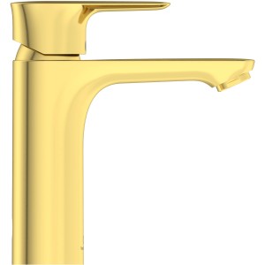 Ideal Standard Waschtischarmatur Connect Air Grande in gebürstetem Gold, ohne Ablaufgarnitur.