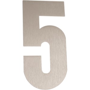Hausnummer 5 aus Edelstahl, satiniert. Moderne Optik für die Hauswand.