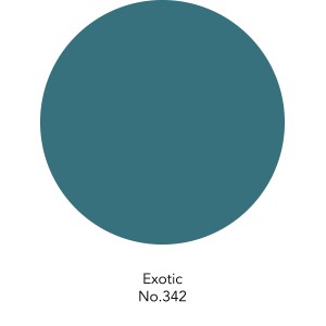 Farbmuster der ELLE DECORATION Wandfarbe Exotic No. 342, ein dunkler Petrolton.