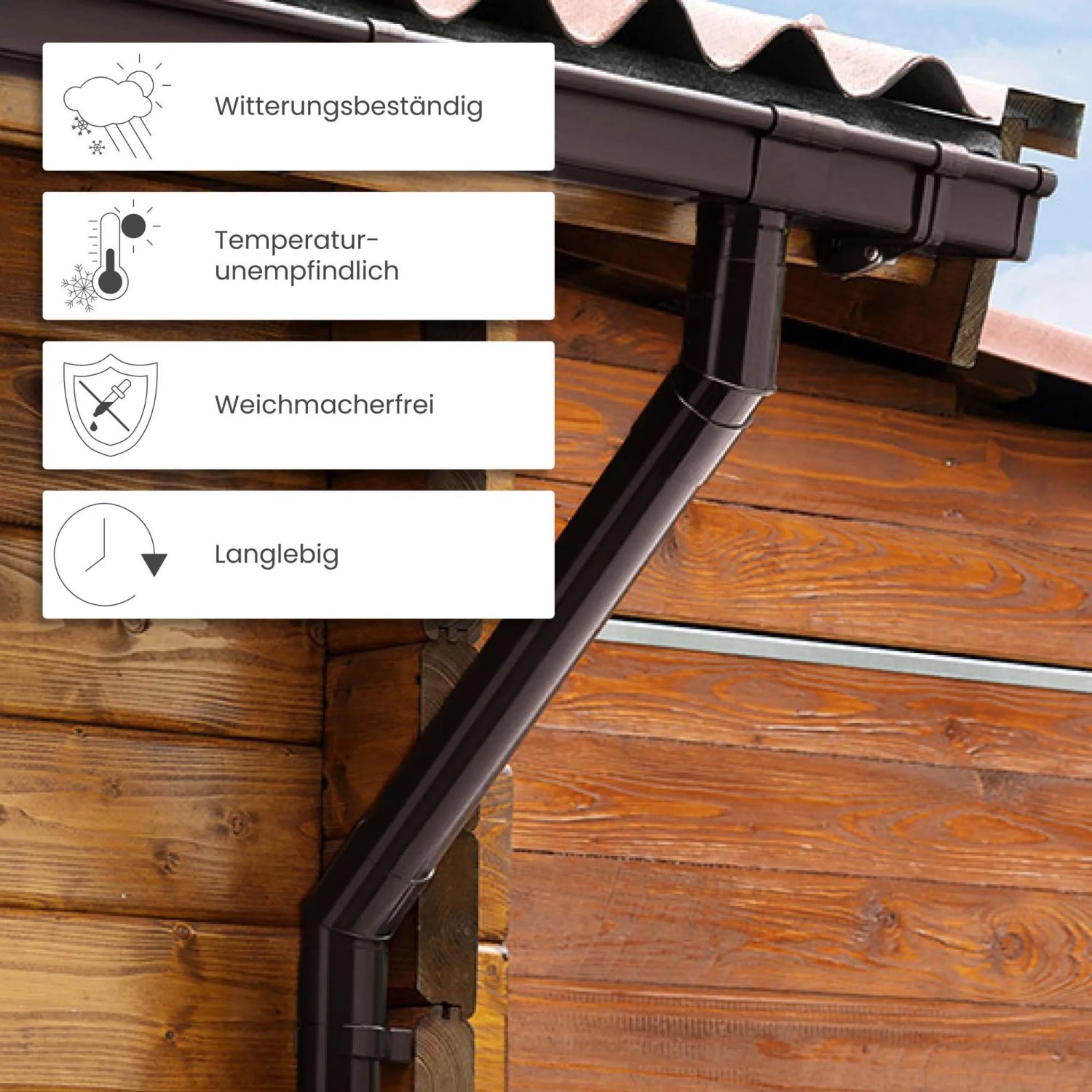 Inefa Fallrohrbogen 45 Grad PVC für Dachentwässerung, witterungsbeständig, langlebig und weichmacherfrei.