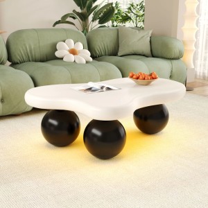 okwish Couchtisch Cloud Style mit LED-Beleuchtung Rundbein-Design Weiß/Schwarz