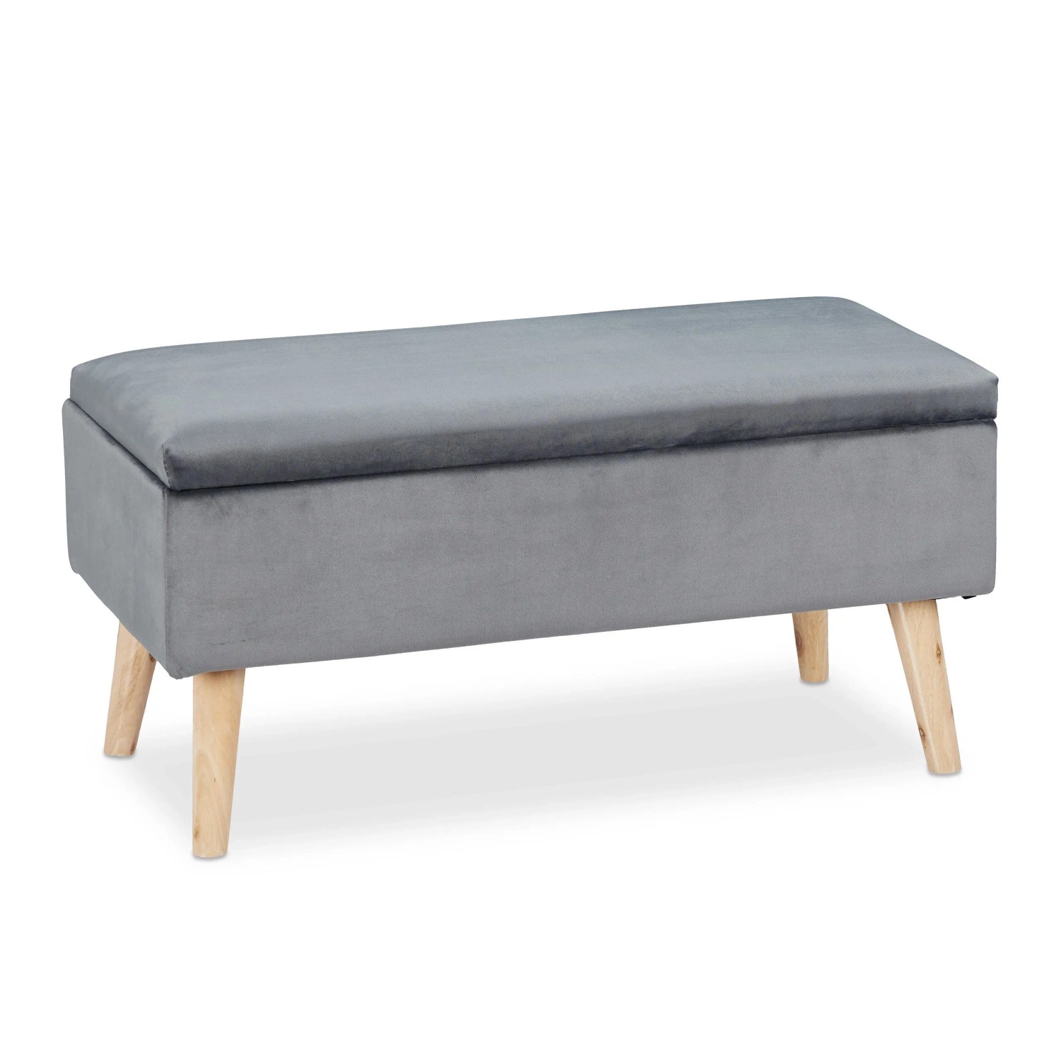 Relaxdays Sitzbank Samt Eukalyptusholz Dunkelgrau Stauraum 80 cm x 40 cm x 41 cm 12,2 kg