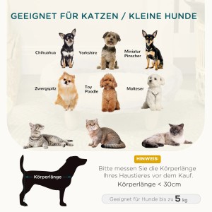 Infografik: Geeignete Hunderassen (bis 5kg) und Katzen für PawHut Hundesofa (Körperlänge <30cm).