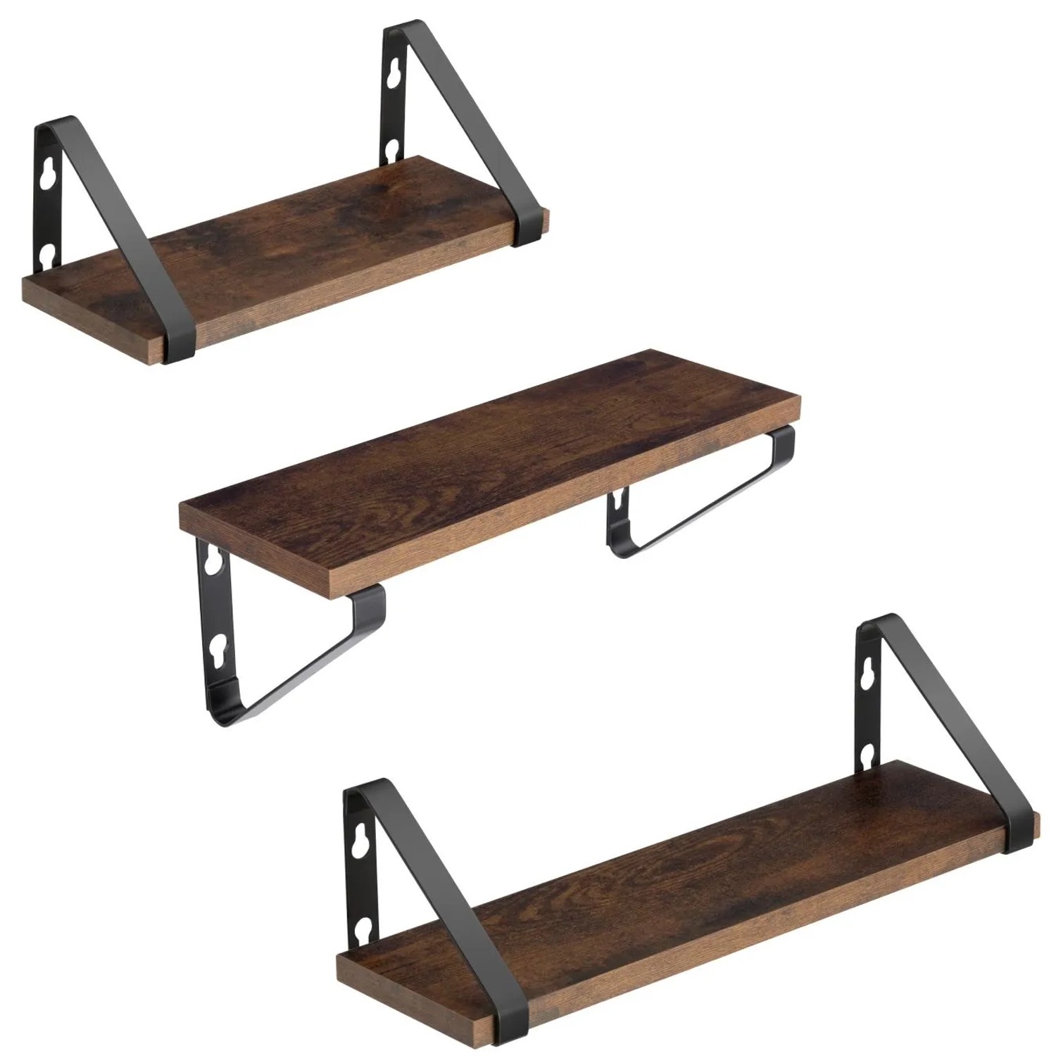 Tectake 3Er Set Wandregal Cowell Industrial Style Holz und Stahl  40 x 12 x 12 cm Industrial Holz Dunkel  Rustikal