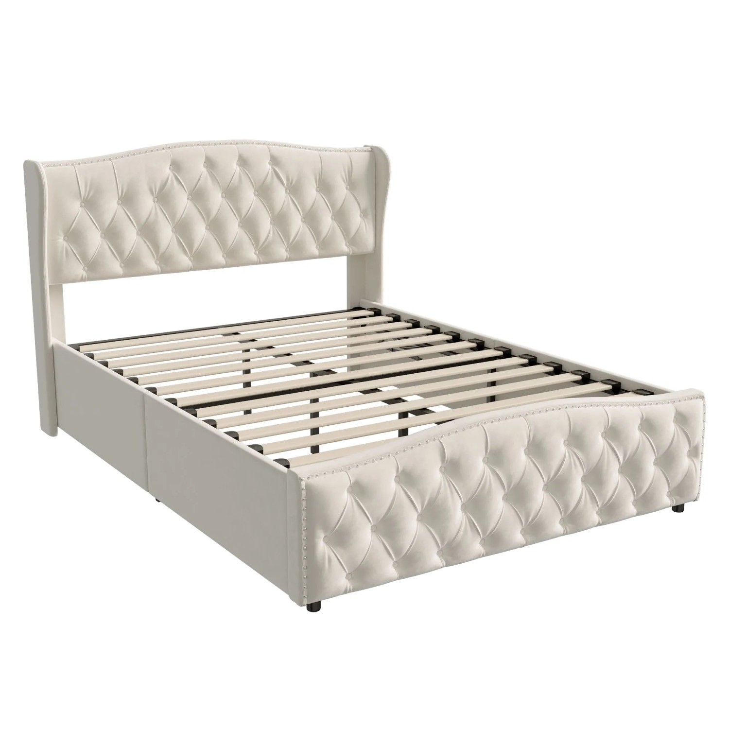 PXloue Bettgestell Polsterbett 140x200cm mit Stauraum Samt Beige