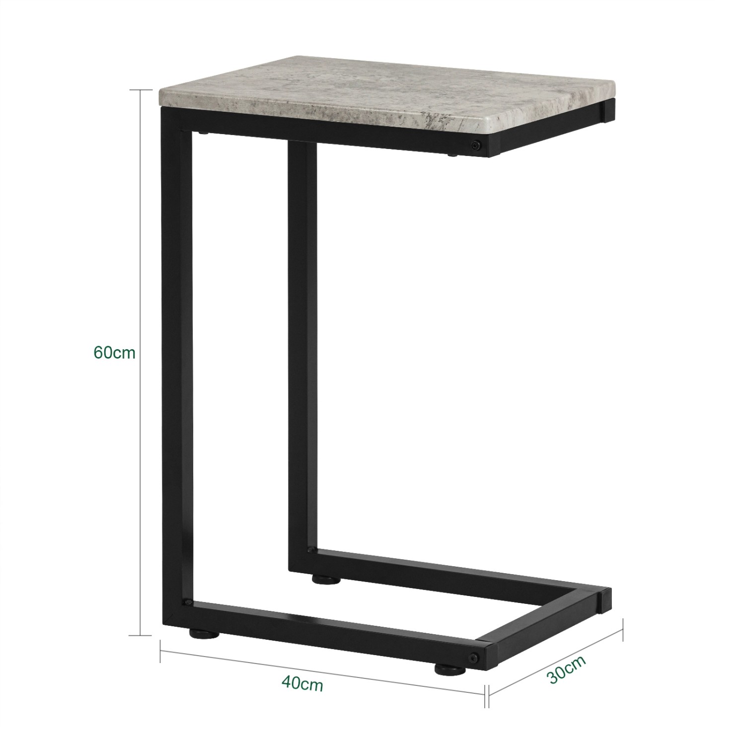 SoBuy Betttisch FBT44-HG, grauer Beistelltisch mit C-förmigem Metallgestell.