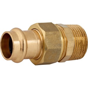 Rotguss Pressfitting mit Ø 22 mm und 33,3 mm (R 1) Außengewinde für Kupferrohre.