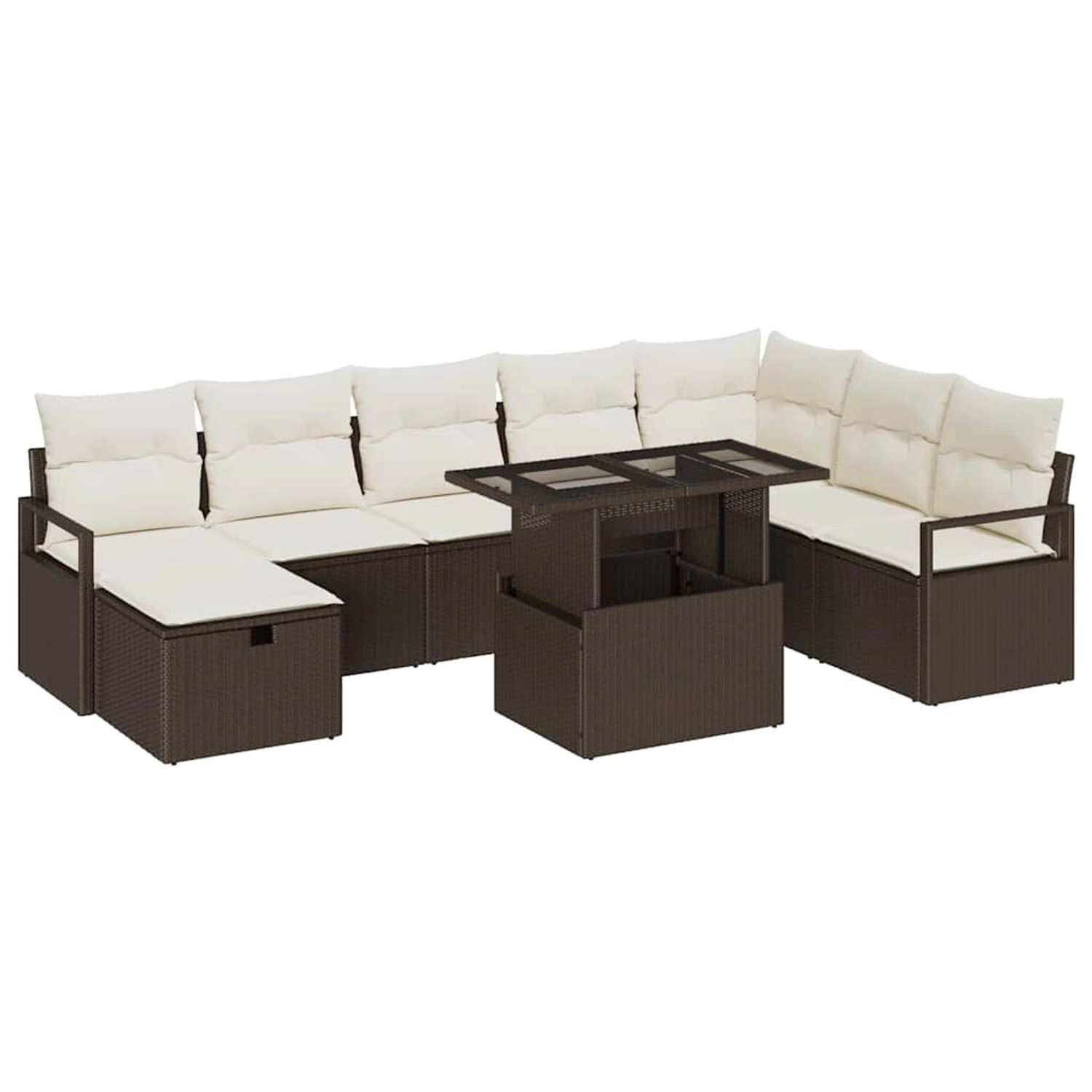 vidaXL Garten-Sofa-Set mit Kissen mit Speicher 9-Tlg Braun Poly Rattan 3361 günstig online kaufen