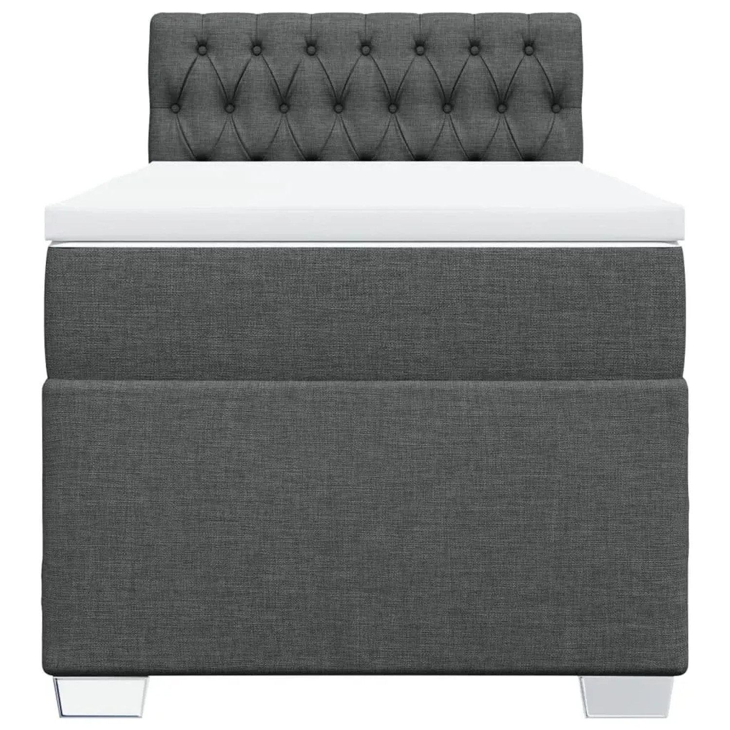 Dunkelgraues Boxspringbett 80x200 cm mit Matratze und Kopfteil.