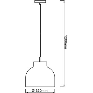 Skizze der türkisen Brilliant Pendelleuchte Sven, Durchmesser 320mm, Höhe 1200mm.