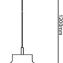 Skizze der türkisen Brilliant Pendelleuchte Sven, Durchmesser 320mm, Höhe 1200mm.