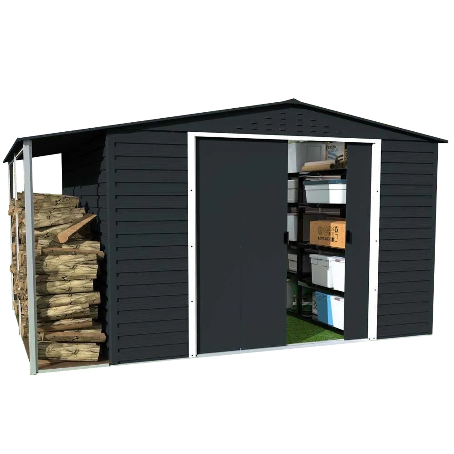 DURAMAX Metall-Gerätehaus Alpine 3x3m mit Anbau in Anthrazit günstig online kaufen