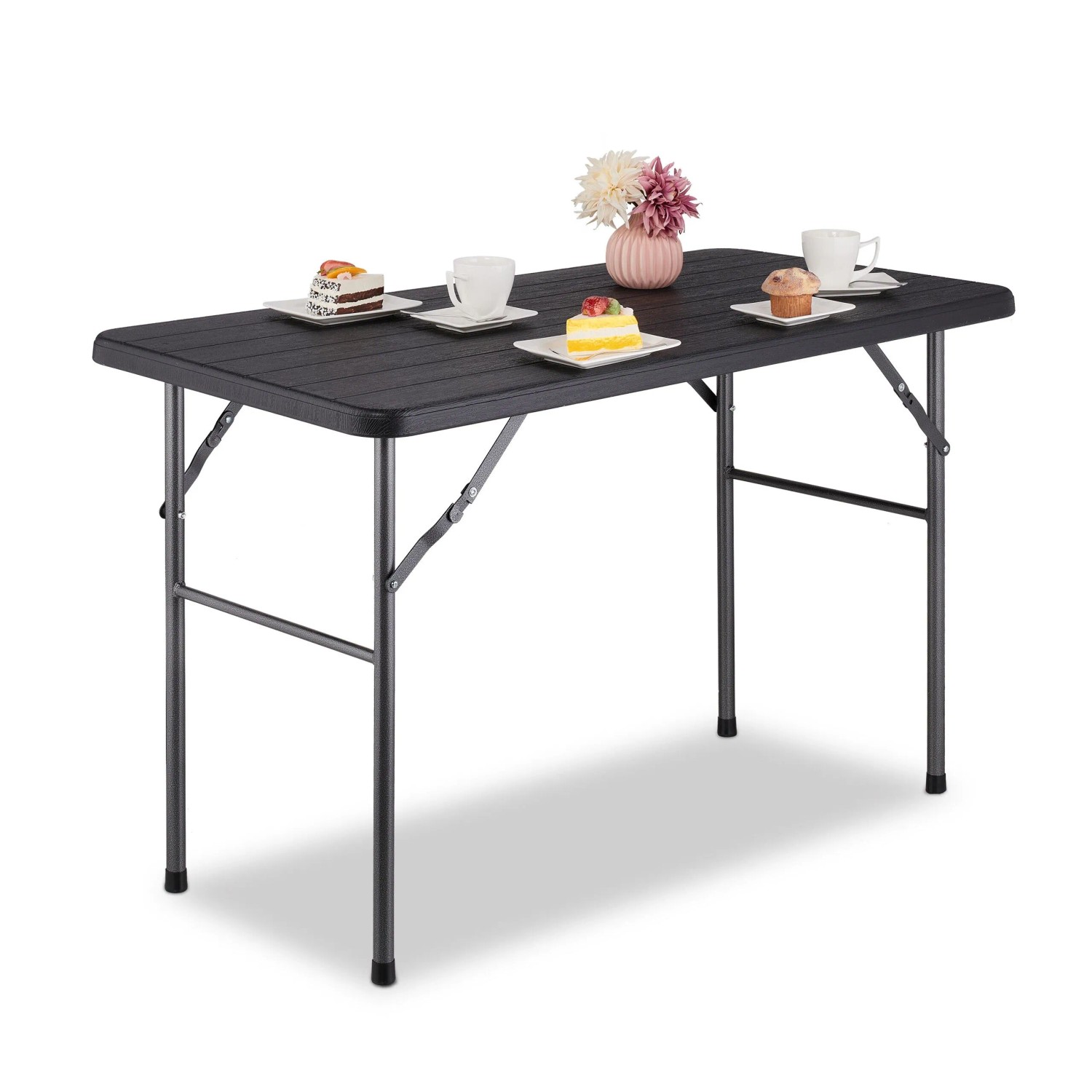 Relaxdays Gartentisch Kunststoff Stahl Schwarz Klappbar 118 cm x 60 cm x 74 cm 6,9 kg