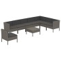 Graues 9-teiliges vidaXL Garten Lounge Set aus Rattan mit anthrazitfarbenen Auflagen.