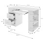 Weißer ML-Design Schreibtisch (110x49x75cm) mit 3 Schubladen, 3 Regalen und Tastaturauszug.