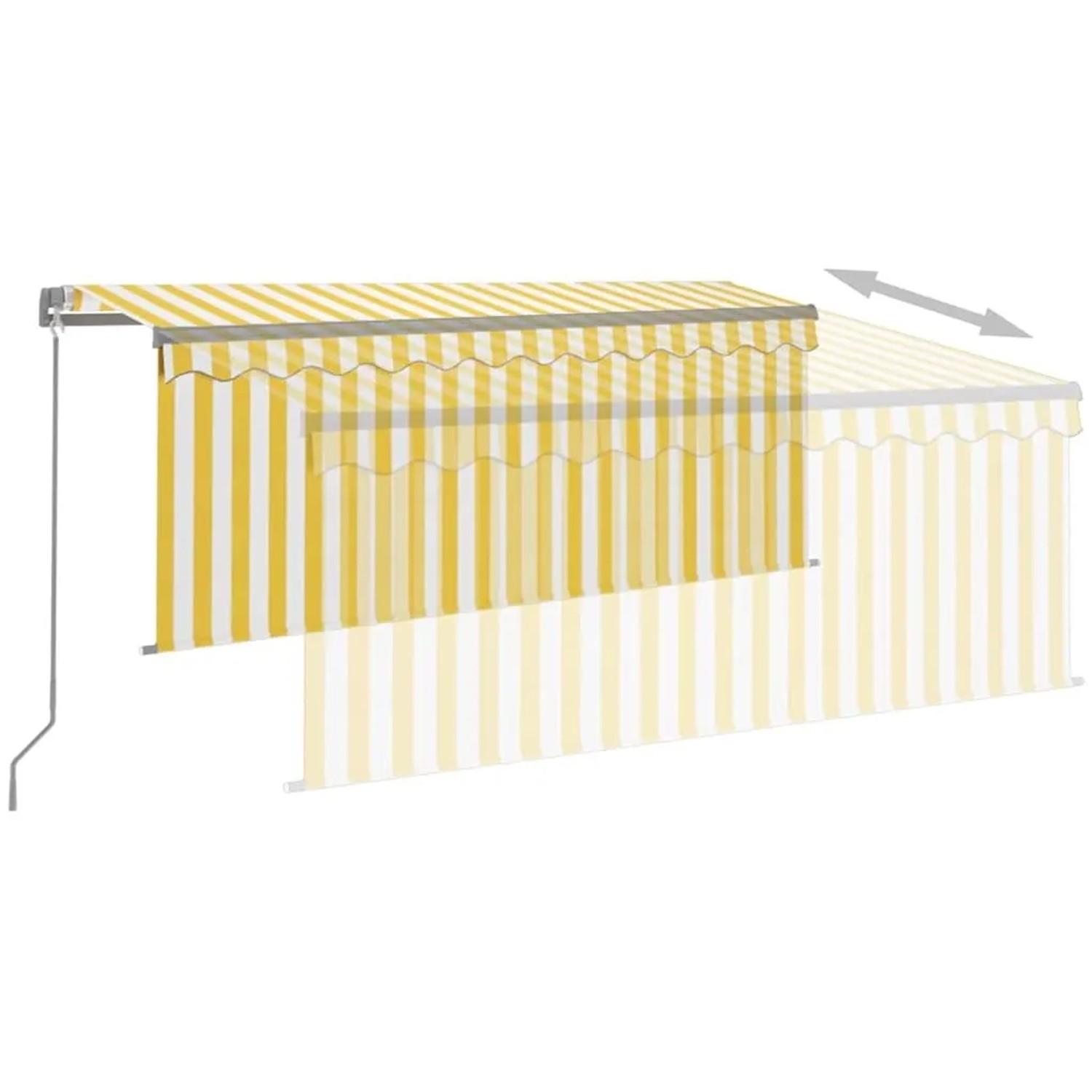 Manuell einziehbare Markise 3x2,5m, gelb-weiß gestreift mit Rollo. Sonnenschutz für Terrasse.