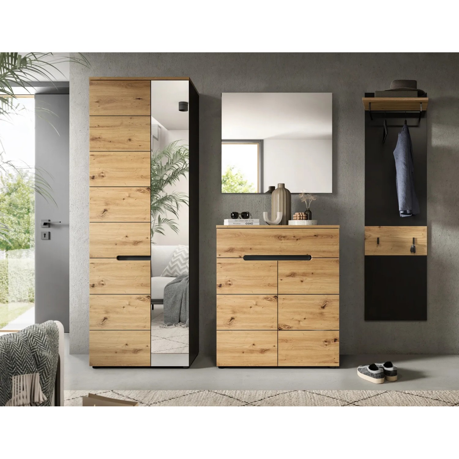 Inn.Furn Garderoben-Set 3-teilig in Eiche und Grau 140 cm Cooper_8