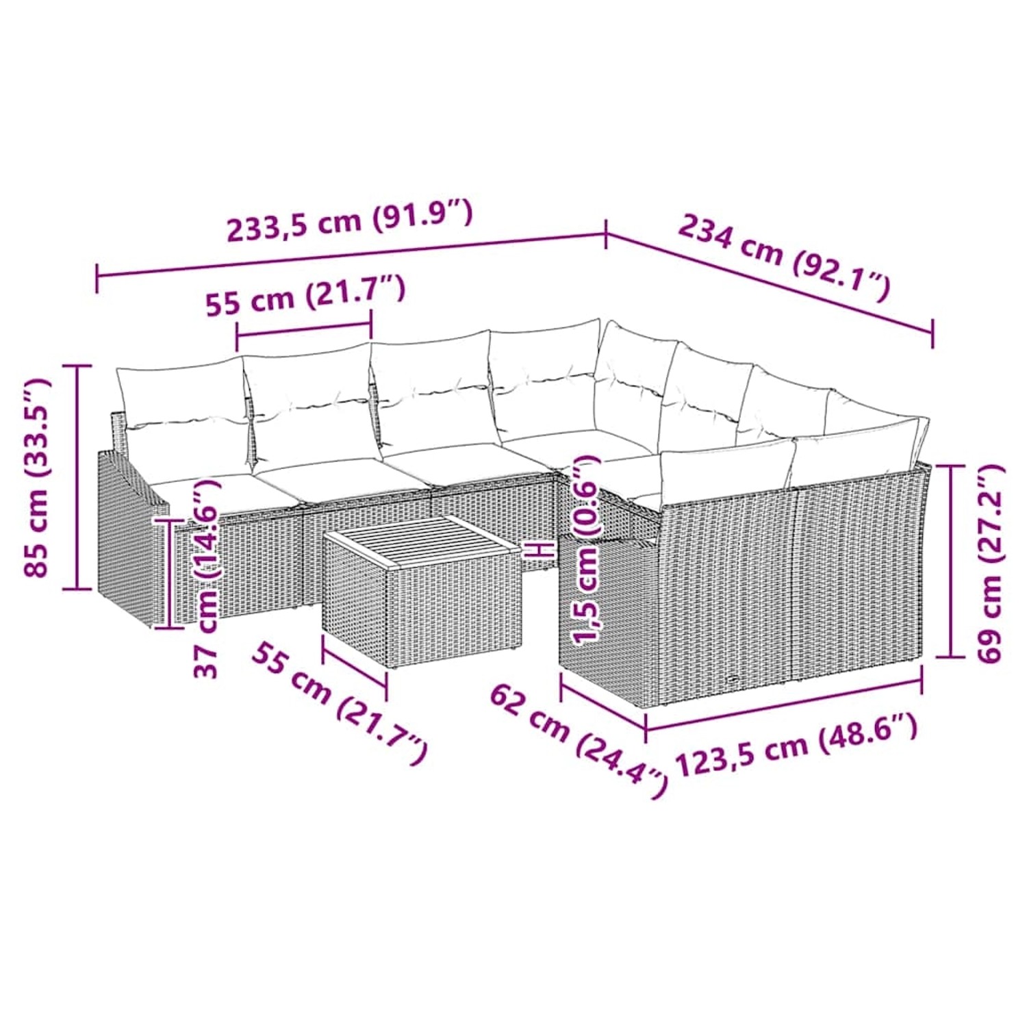 vidaXL Garten-Sofa-Set mit Kissen 9-Tlg Beige Poly Rattan 3347813 günstig online kaufen