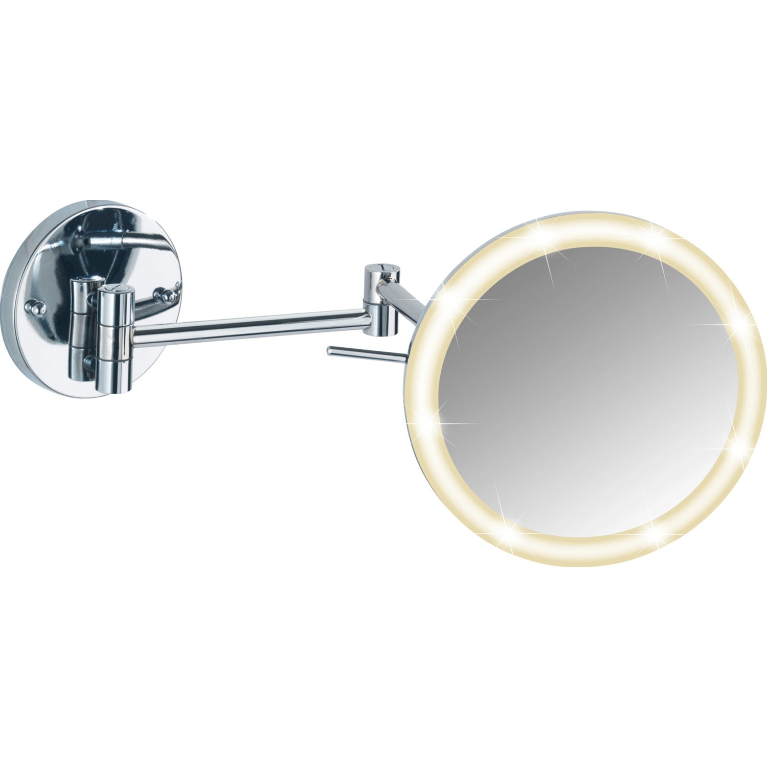 Wenko Power-Loc LED Wandspiegel Aura, runder Kosmetikspiegel mit LED-Beleuchtung und Chrom-Optik.